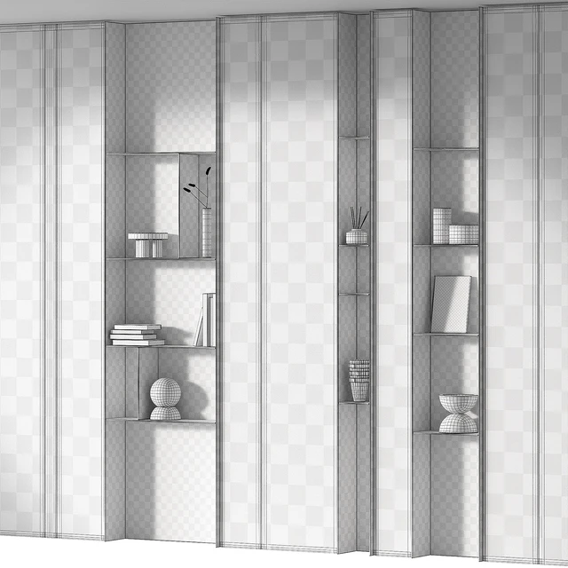Rack set. Built in wall black white rack shelving. — Скачать