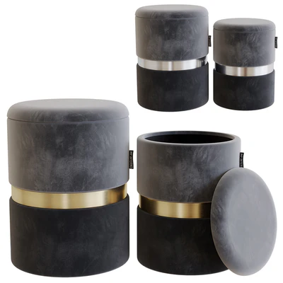 My interno. MY18A060GS (small + big) Set of 2 New-York ottomans (silver + gold) — Ver 1