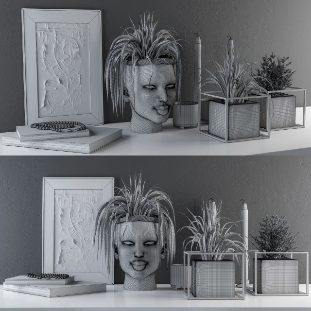 Decorative Set Sculpt Pot and Plants — Скачать