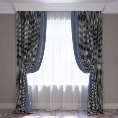 Комплект штор "Синий и гусиная лапка" Curtains blue and houndstooth — Вид 1