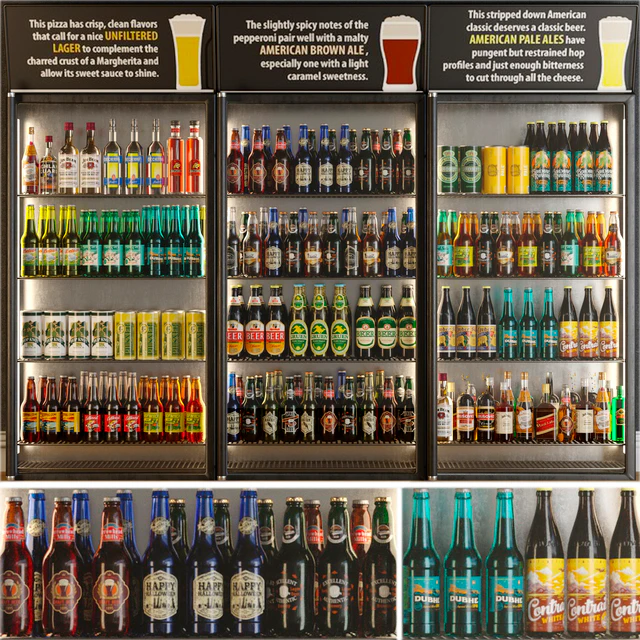 Refrigerator in the supermarket with beer. Alcohol — Descargar