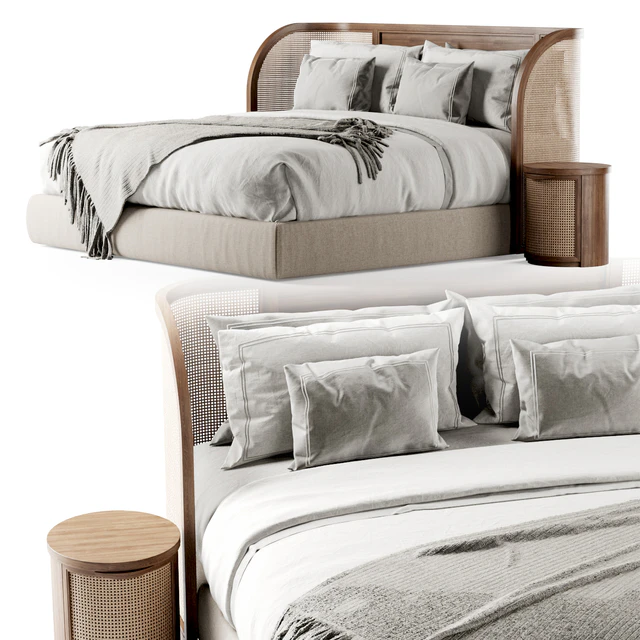 Wooden double bed DB57 / Double bed rattan — Descargar
