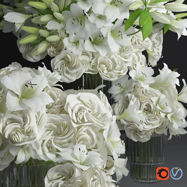 White Lily Tuberose Peony Camelia Bouquet Decorative Glass Vases Set — Скачать