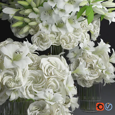 White Lily Tuberose Peony Camelia Bouquet Decorative Glass Vases Set — Вид 3
