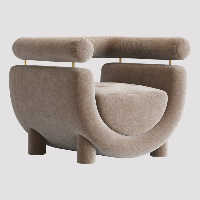 Mel Armchair Wood Brass Beige Jacquard Velvet Pearl Cotton Linen Bouclé Fabric — Descargar
