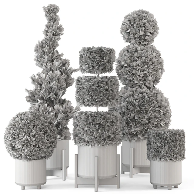 Outdoor Pine Plants  in Concrete Pot - Set 522 — Скачать