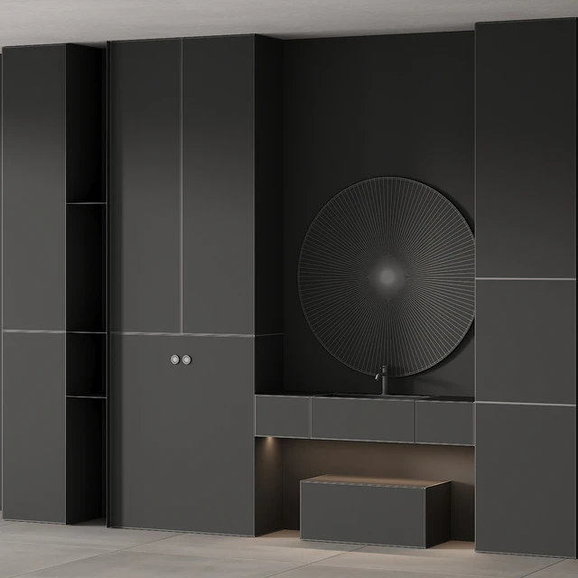 249 bathroom furniture 07 minimal modern round mirror — Скачать