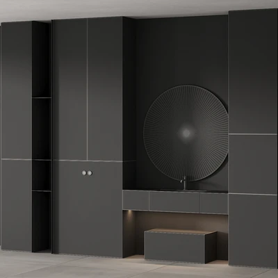 249 bathroom furniture 07 minimal modern round mirror — Вид 6