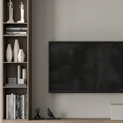 TV Wall Gray and Wood with Hallway Cabinet - Set 37 — Ver 3