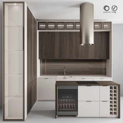 Kitchen No. 100 "Dark Wood and Beige" — Ver 1
