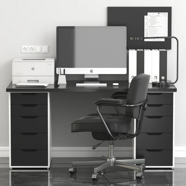 Ikea Office Workplace with Alex Table and Alefjall Chair — Скачать