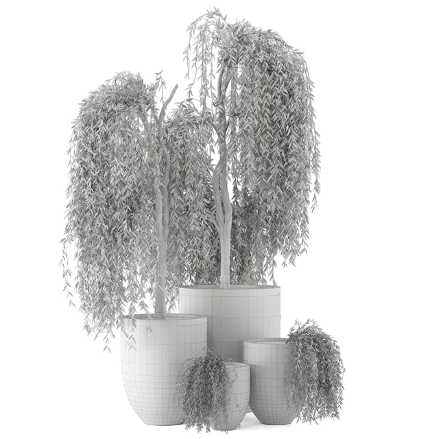 Outdoor Plants bush and Tree in rusty Dark Concrete Pot - Set 52 — Descargar