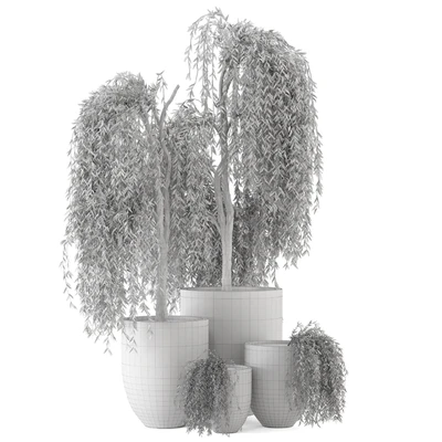Outdoor Plants bush and Tree in rusty Dark Concrete Pot - Set 52 — Ver 5