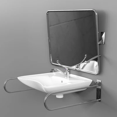 Sink with mirror and handrails — View 1