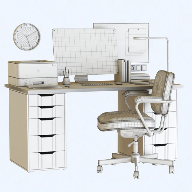 IKEA office workplace with ALEX table and ALEFJALL chair — Descargar