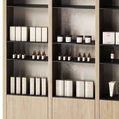 Cosmetics store with wooden eco shelves — Ver 3