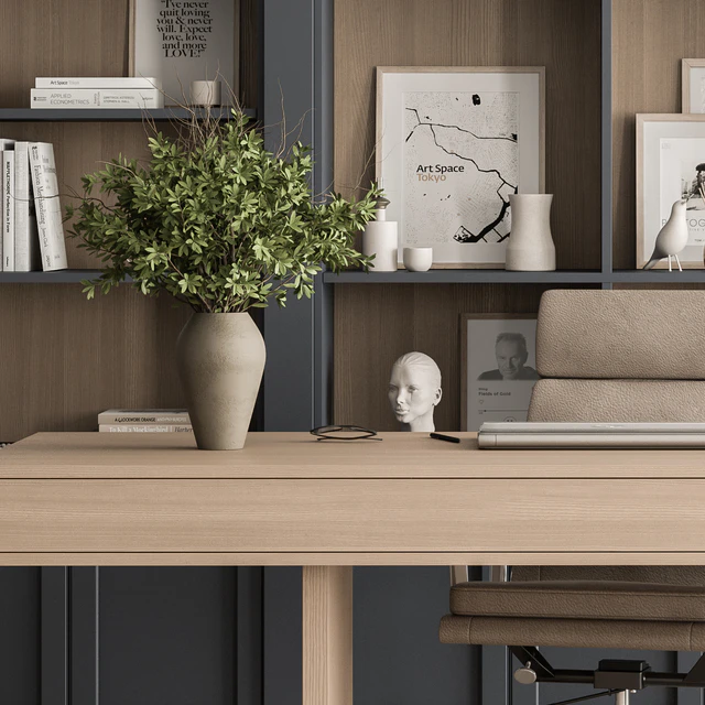 Classic Boss Desk and Library Set - Office Furniture 283 — Скачать