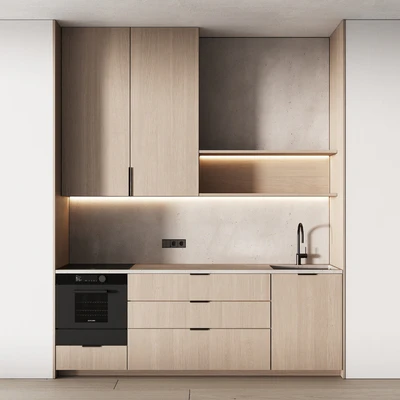452 modern kitchen 17 mini kitchen 04 wood japandi in 2 options — Вид 7