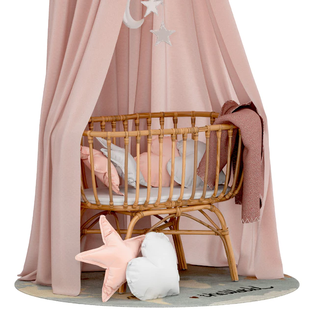 Childhome Rattan Cradle with Linen Canopy — Скачать