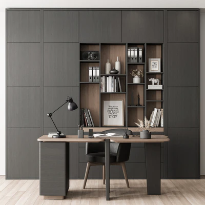 Home Office Desk and Library Gray Set - Office Furniture 286 — Вид 1