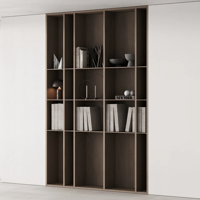 202 bookcase and rack 05 wooden with decor 01 — Скачать
