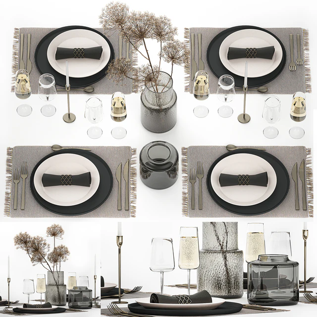 Table service 24. Dried flower, bouquet, hogweed, branches, cutlery, glass, sparkling wine, luxury decor, eco design, vase — Descargar