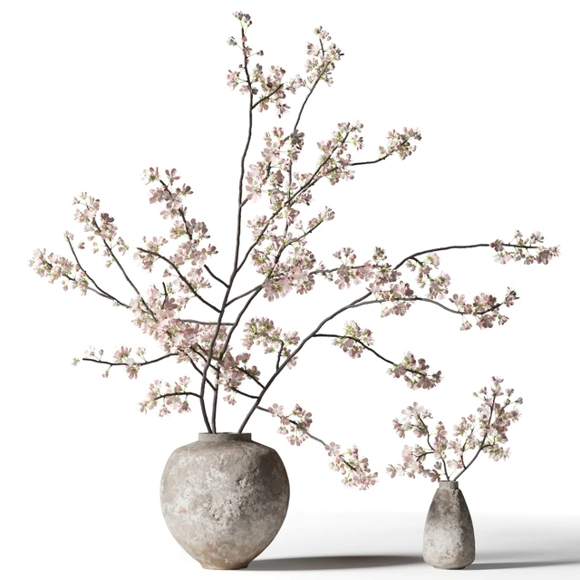 Branch with flowers in a clay vase — Descargar
