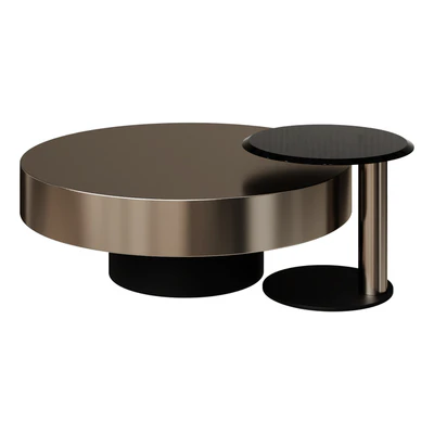 Coffee Table Modern Gold & Black 2-Piece Round Nesting Coffee Table Set with Tempered Glass Top coffee table — Ver 1