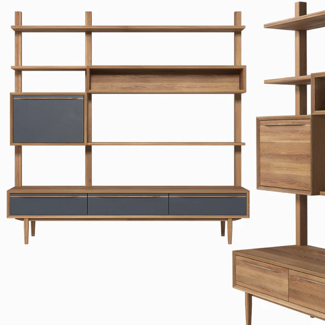 Shelving unit Bruni / Bruni Black with drawers, 180 * 179 * 45 cm — Descargar