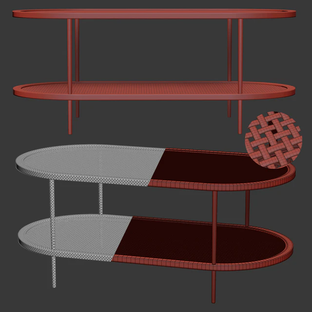 Large wooden rattan coffee table / rattan coffee table — Descargar
