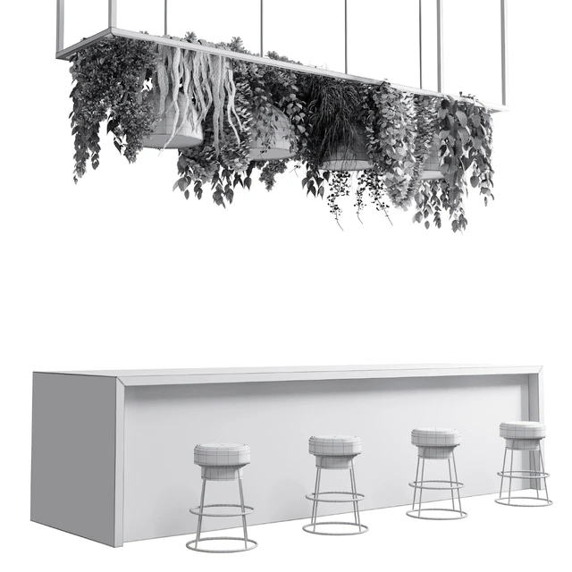 Coffee shop reception, Restaurant counter by hanging plant - 04 — Descargar