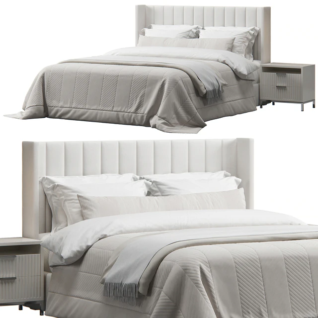 Striped Headboard Wingback Bed — Descargar