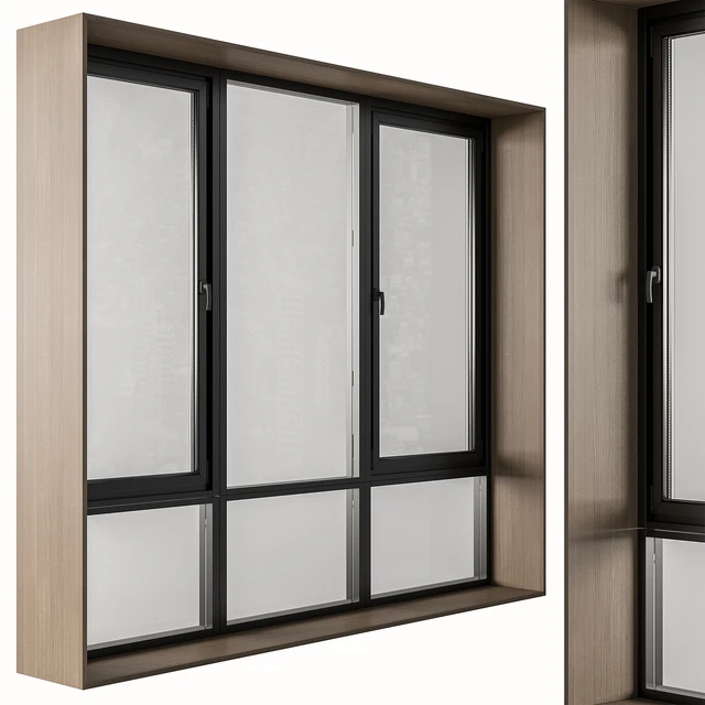Black Modern Window with Wooden Frame - Windows Set 06 — Descargar