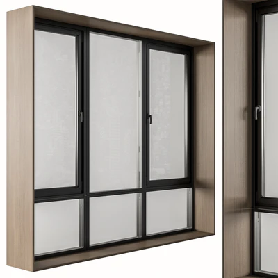 Black Modern Window with Wooden Frame - Windows Set 06 — Ver 7
