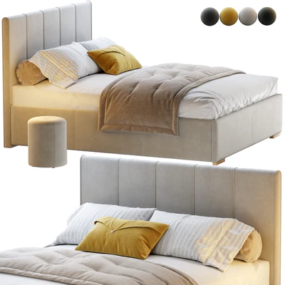 Bed Sharon 160 Velvet Milk / olive / yellow / gray with pouffe Kofi Divanru — Ver 1
