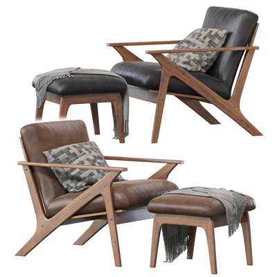 Baxton Studio Bianca Mid-Century Modern Walnut Wood Distressed Faux Leather Lounge Chair And Ottoman Set — Ver 1