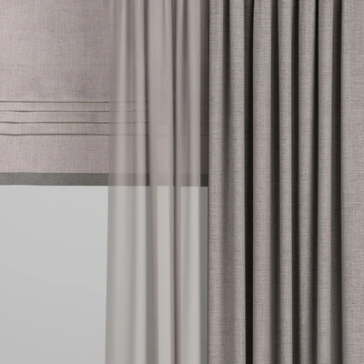 Brown curtains with tulle and roman blinds. — Ver 3