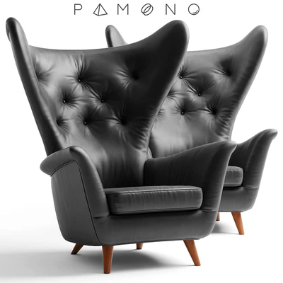 Кресло Black Leather Wing Lounge Chair 1950s — Вид 1