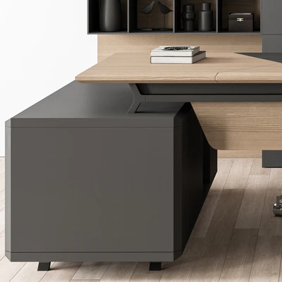 Manager Desk and Library Wood and Black - Office Furniture 266 — Ver 6