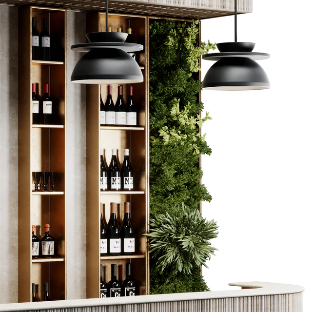 Reception Desk for Restaurant and Caffe with cabinet wine rack set 09 — Download