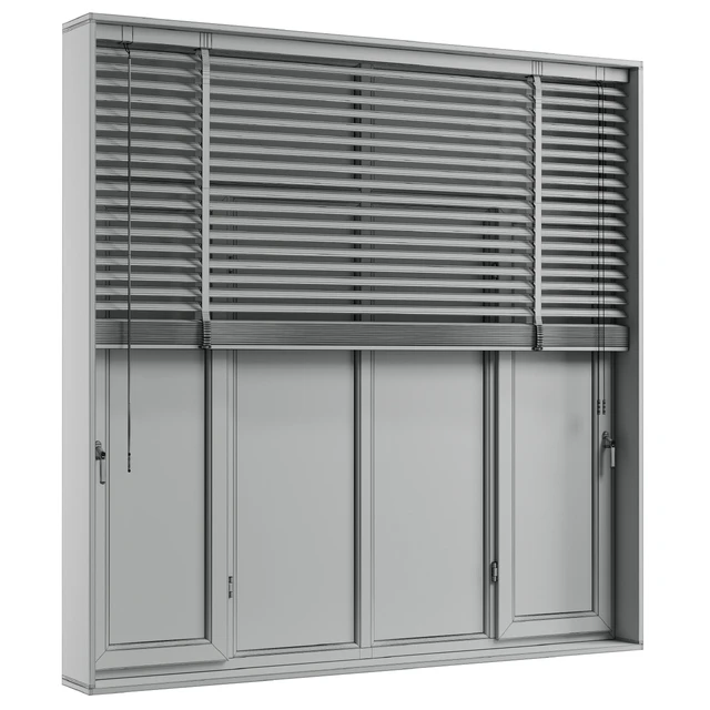 open window & close metal window with metal & leather blinds — Скачать