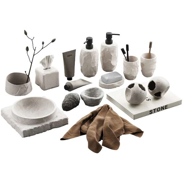 488 bathroom decorative set 04 cracked concrete accessories 01 — Скачать