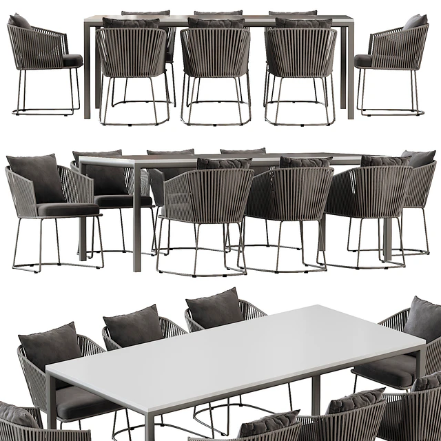 Outdoor Dining Set with Tempered Glass Top Table and Rope Woven Chairs — Скачать