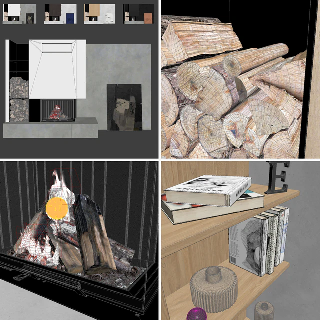 Decorative wall with fireplace set 02 — Descargar