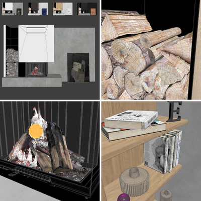 Decorative wall with fireplace set 02 — Ver 7