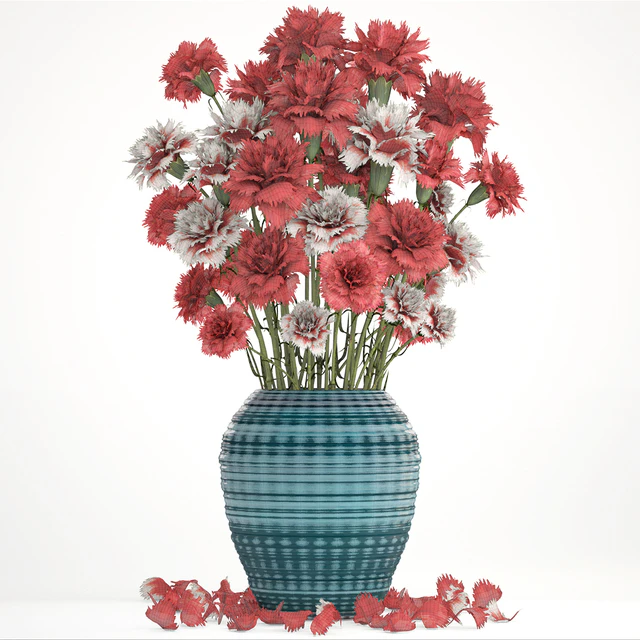 Bouquet of flowers 13. Carnation, vase, red flowers, decor — Descargar