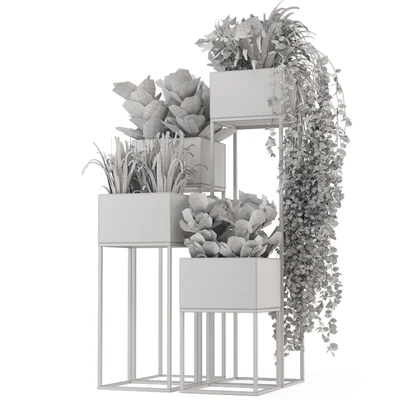 Indoor Plants in rusty Concrete Pot on Metal Shelf - Set 221 — Ver 6