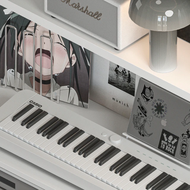 Shelf with Vinyl Records and Music equipment — Скачать