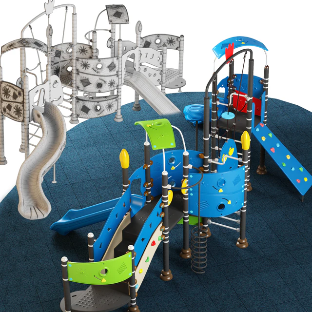 Kids playground equipment with slide climbing 09 — Descargar
