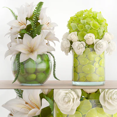 Bouquet of flowers 66. White flowers, lilies, hydrangea, vase with lemon — Ver 1